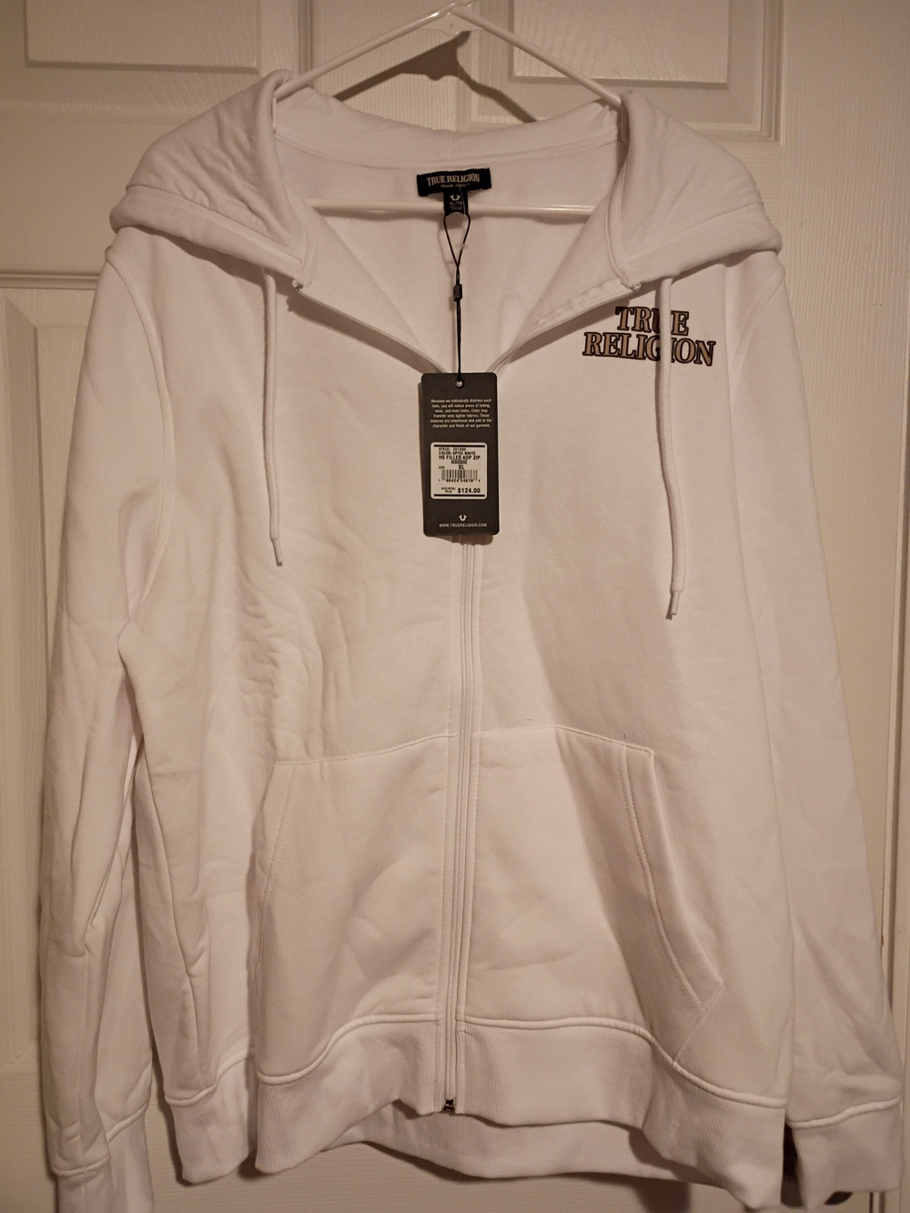 True Religion White Full-Zip Hoodie with Logo Patch